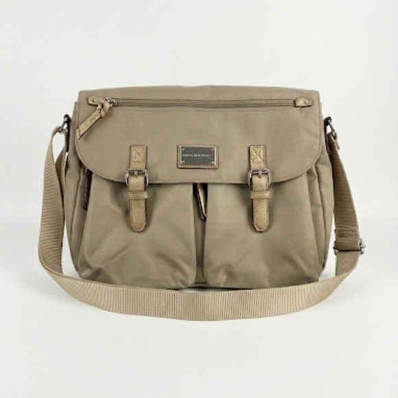 Dana Buchman Handbags - Dana Buchman Champagne Brown Messenger Bag with Metallic Pebbled Accents